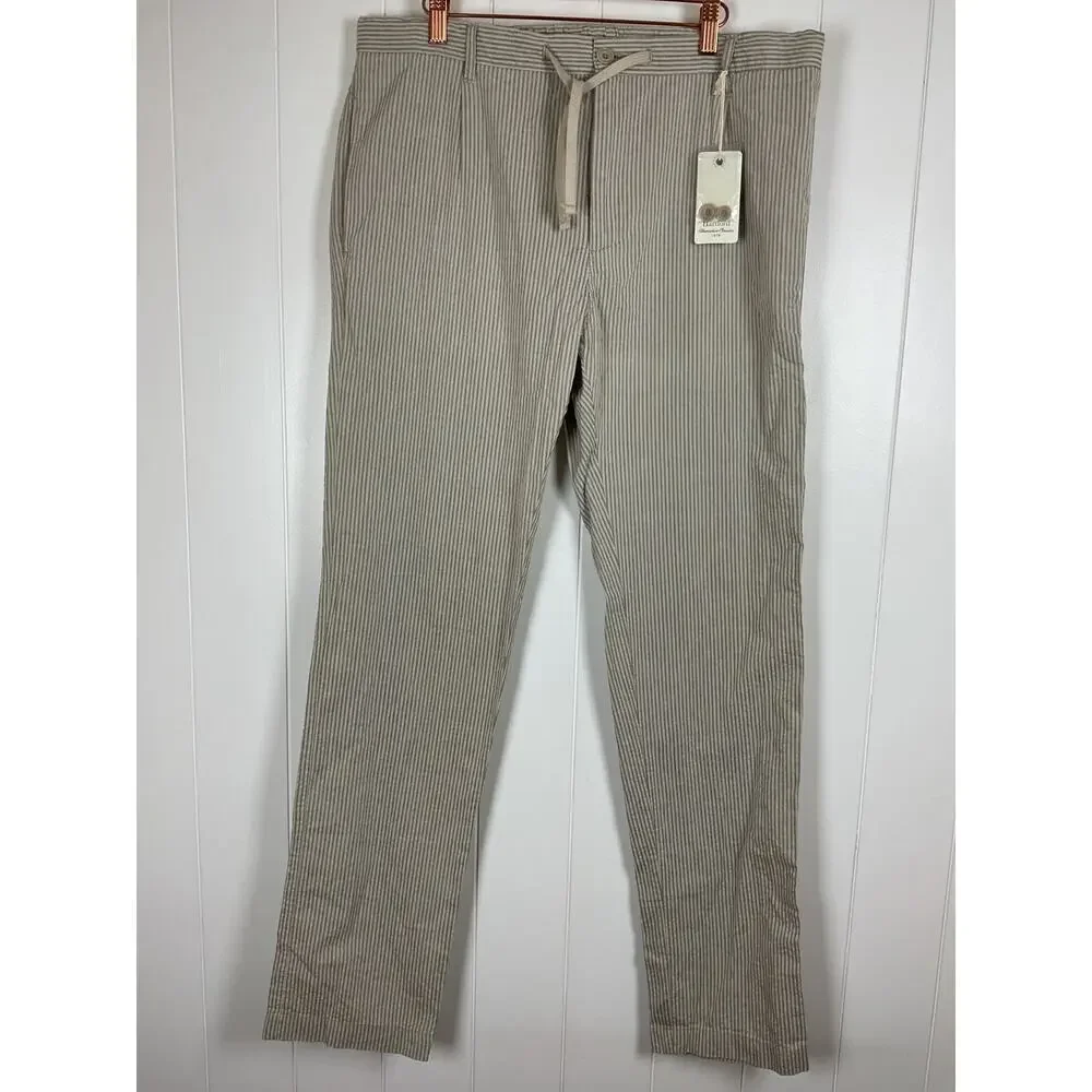 Hartford Men's Tanker Woven Tan/Taupe 100% Cotton Seersucker‎ Pants Size 52/XL